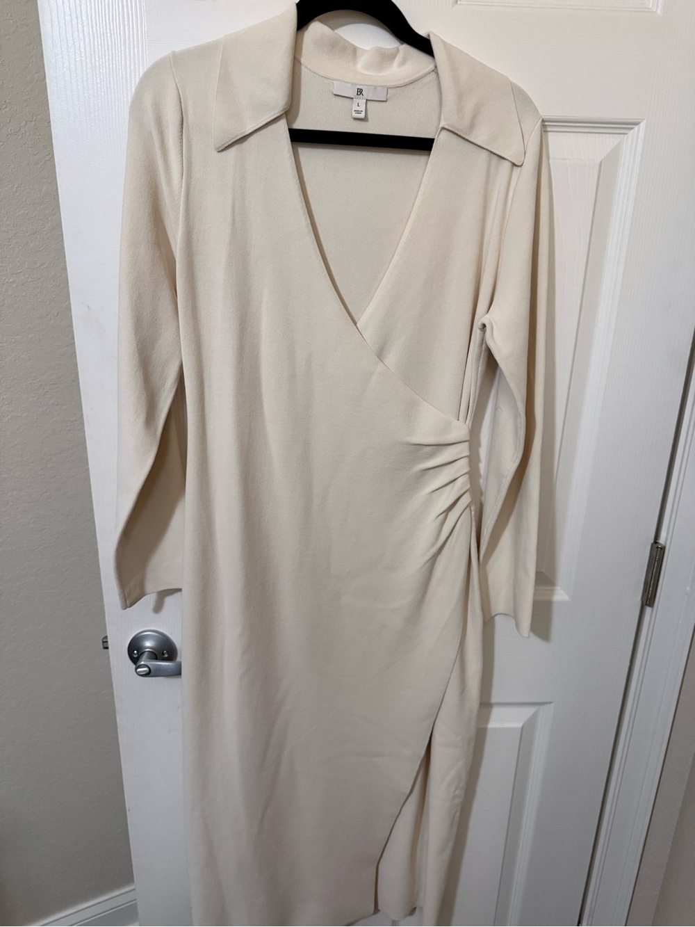 Banana Republic Cream Wrap Midi Dress with Side Ruching